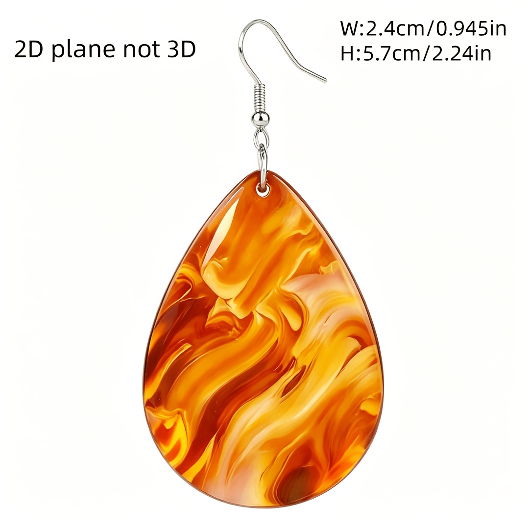 Vintage Boho Amber Swirl Teardrop Earrings, Retro Aesthetic